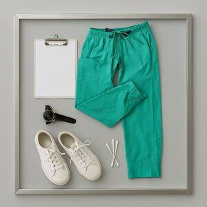 Mens Green Jogger Pants Scrub pants lots of pockets Size L